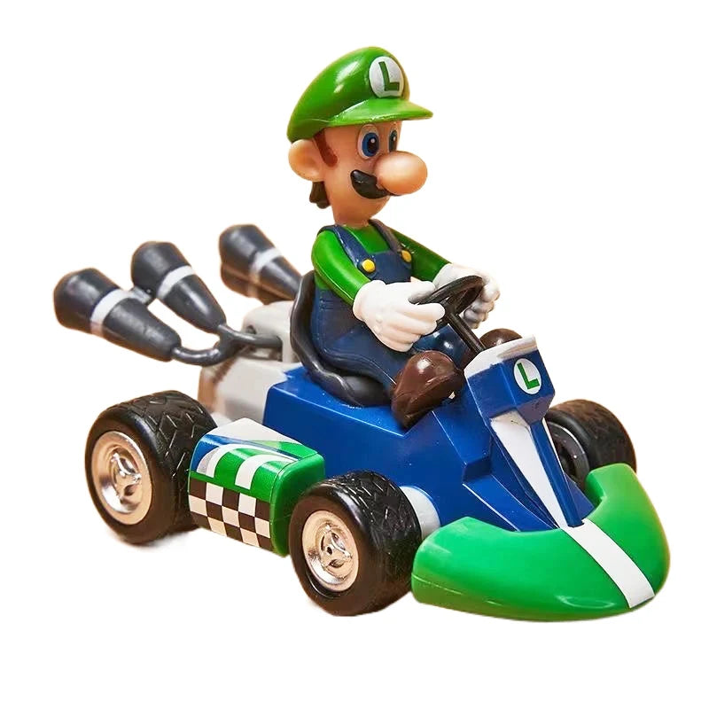 Super Mario Bros Karting Luigi Bowser Princess Peach Yoshi Toad Action Figure Toys Pull Back Car Anime Game Doll Gifts for Kids