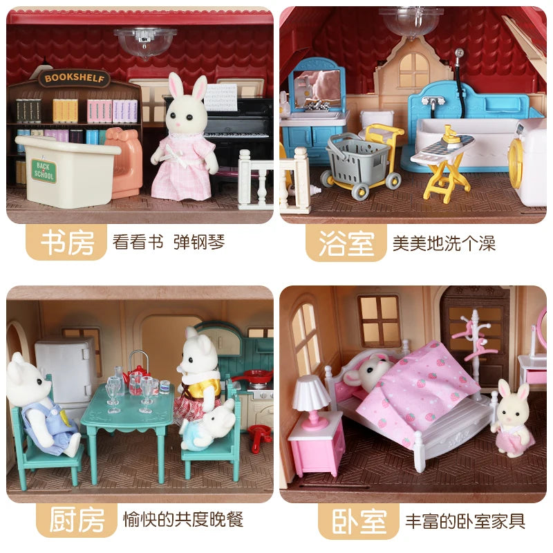 Forest Animal Family 1/12 Dollhouse Furniture Bedroom Kitchen Bathroom Set Miniature Simulation Dolls Accessories DIY Toys Girls