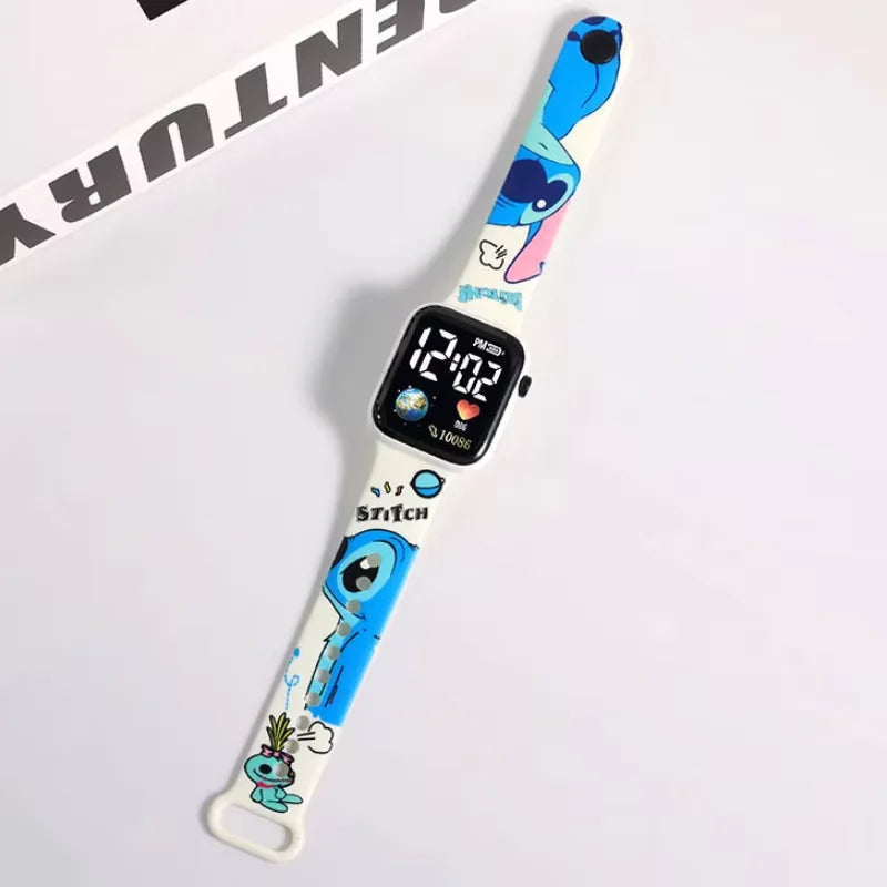 Disney's new Stitch cartoon color printed student LED electronic watch fashionable printed square Y1 button electronic watch