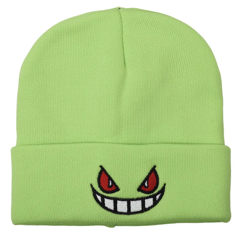 Cartoon Embroidered Beanies Popular American Anime Cartoon Embroidered Knitted Autumn Winter Warm Hat Wool Hat Gengar Beanies