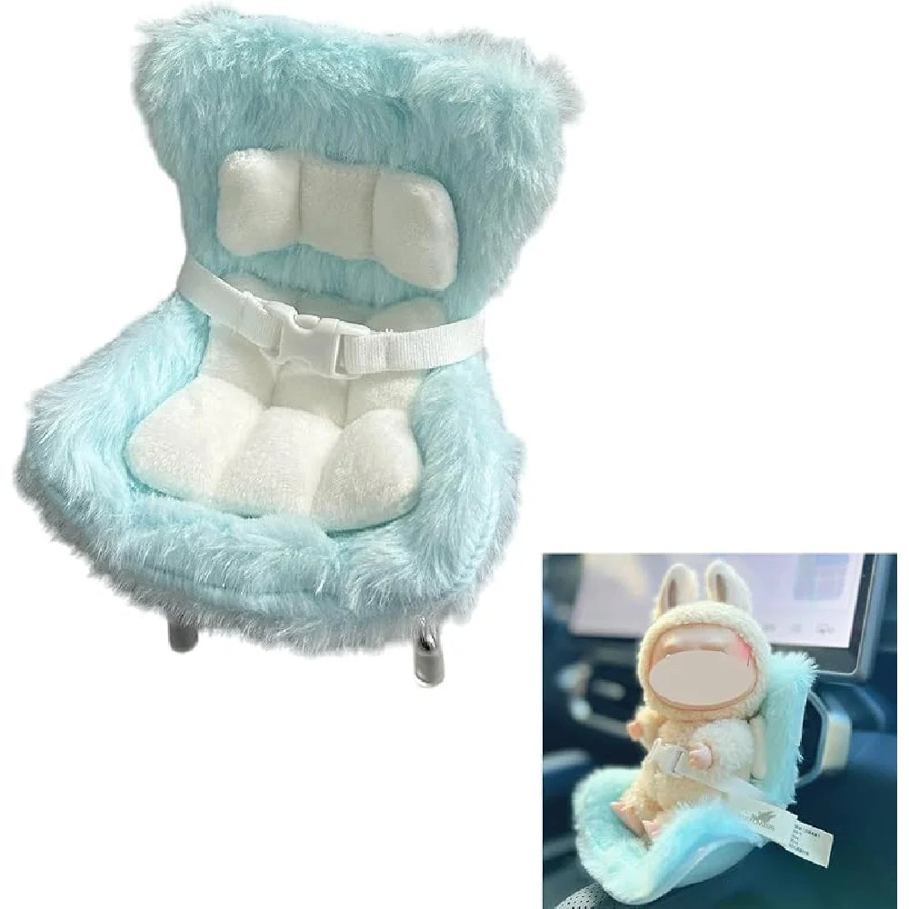 Labubu Car Seat with Soft Furry Cushion for 10-17cm Dolls, Clips onto  Air Vent, Includes  Leg  Desktop Display