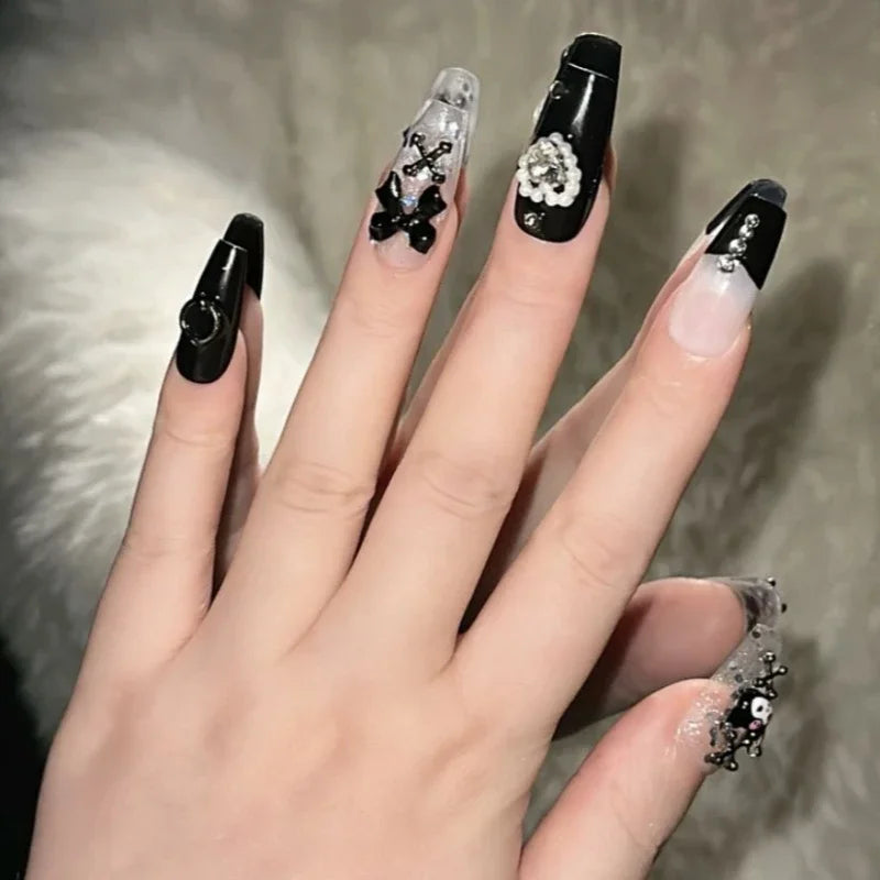 Sanrio Kuromi Nail Stickers Anime Cartoon Fashion Fake Nail Patch Charm Halloween Kawaii Ornaments Girl&Child Holiday Gifts