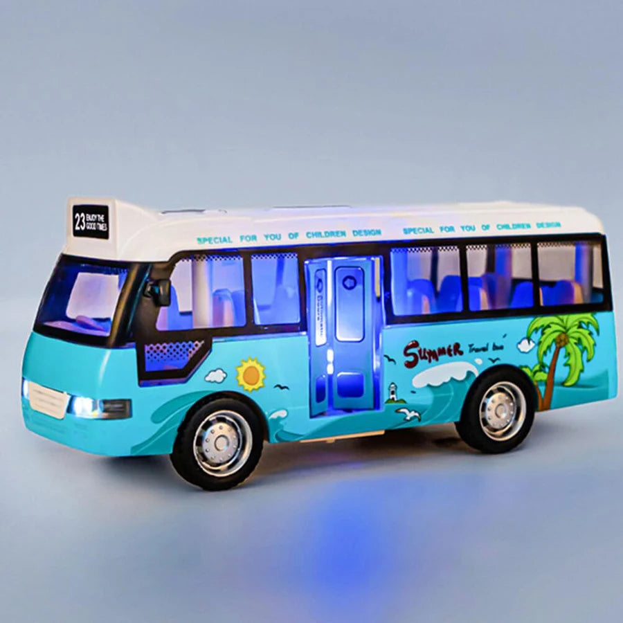 Interactive Kids' City Bus with Lights & Sounds,Plastic Pull Back Play Vehicle ,Perfect for Kids Playtime