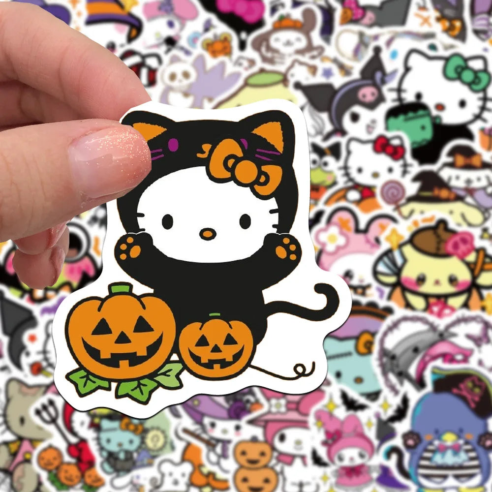 52PCS Halloween Graffiti Helllo Kitty Stickers Cute Sanrio Sticker Luggage Laptop Phone Car Bike Cartoon Decals Kuromi Toy Gifts