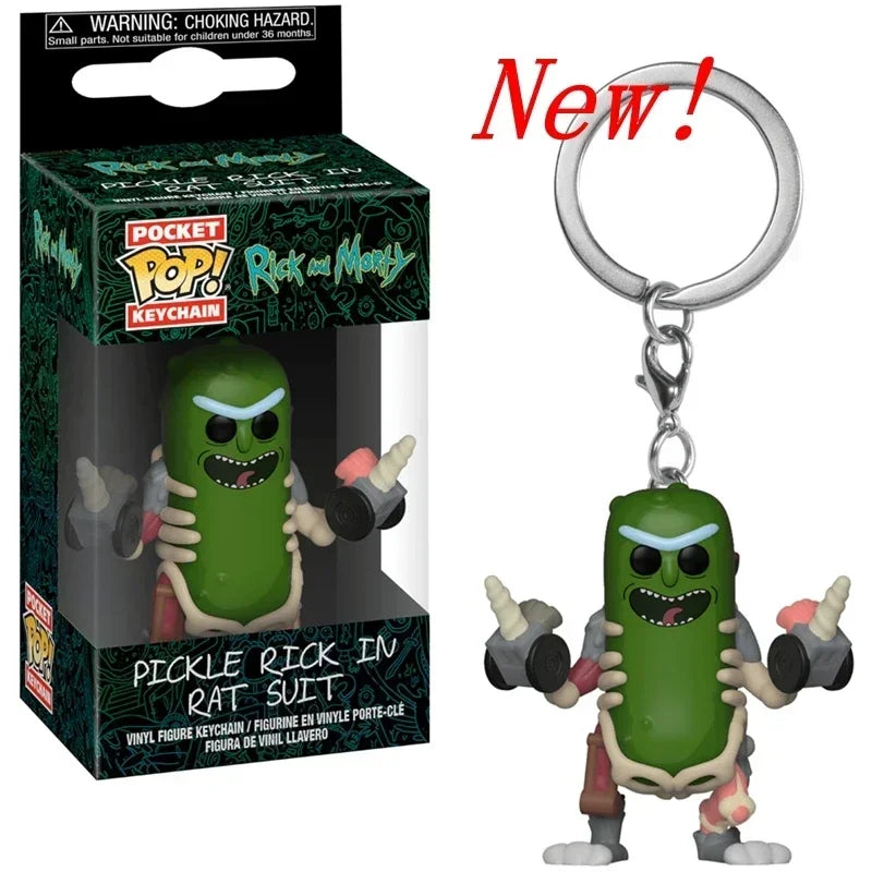 FUNKO Pocket New Rick HOLOGRAM Space Morty Pickle Rick in Rat Suit Rick CLONE Keychain Figure Toys Mr. Meeseeks Snowball Toy