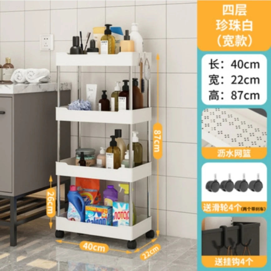 1pcs 3/4 Tier Rolling Utility Cart Storage Shelf Movable Gap Storage Rack Kitchen Bathroom Slim Slide Organizer Shelf Livingroom