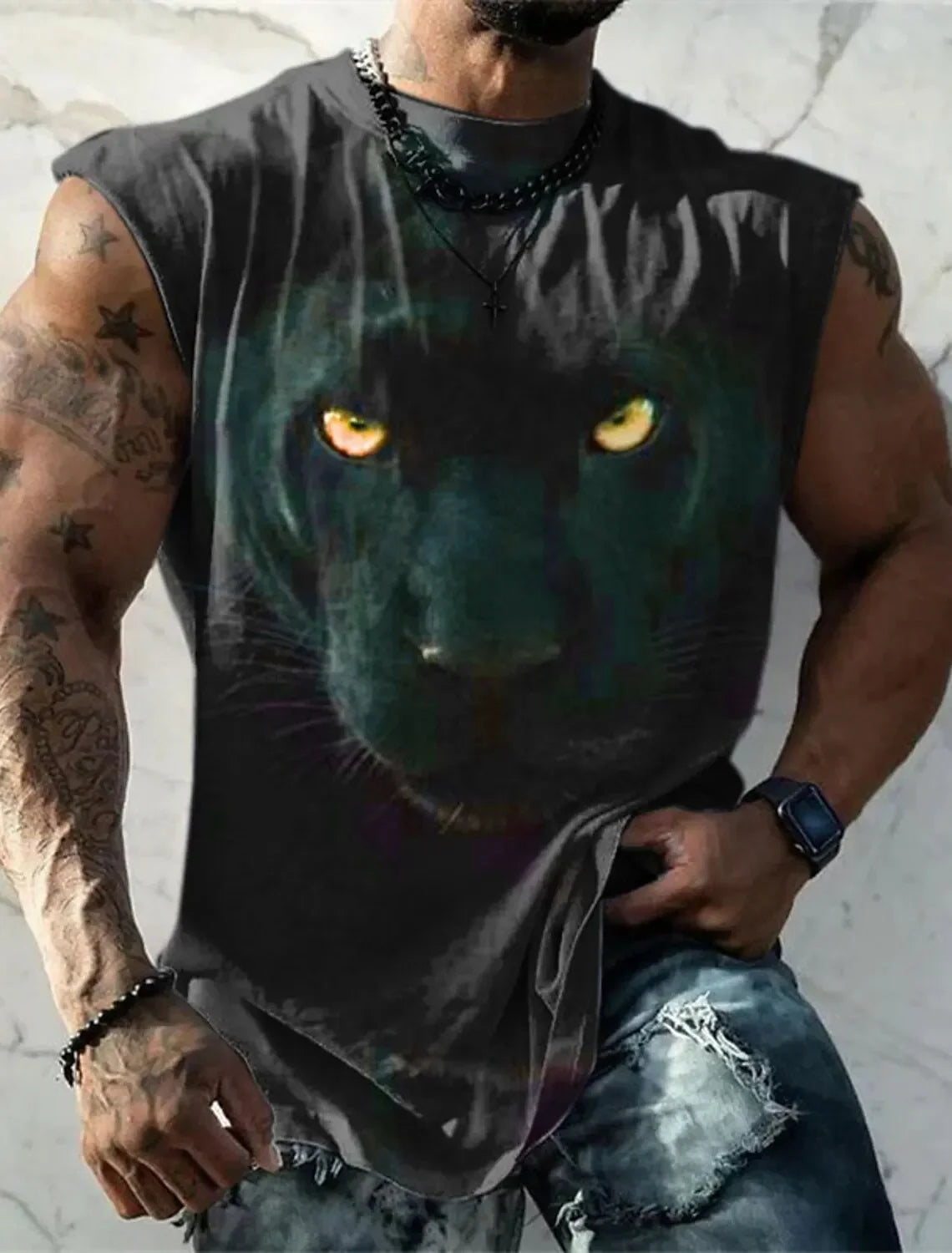 Mens Vest Printed Golden Lion Sleeveless T Shirt Crew Neck Apparel 3D Printed Everyday Sports Fitness Fashion Design S-6Xl