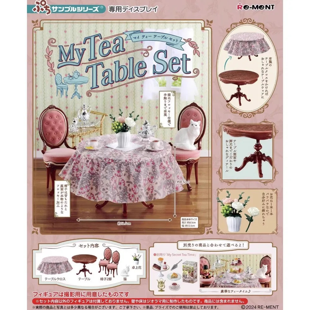 RE-MENT Candy Toy My Tea Table Set Chair Vase Cat Model Combination Miniature Scene Display Collectible Decoration Gifts