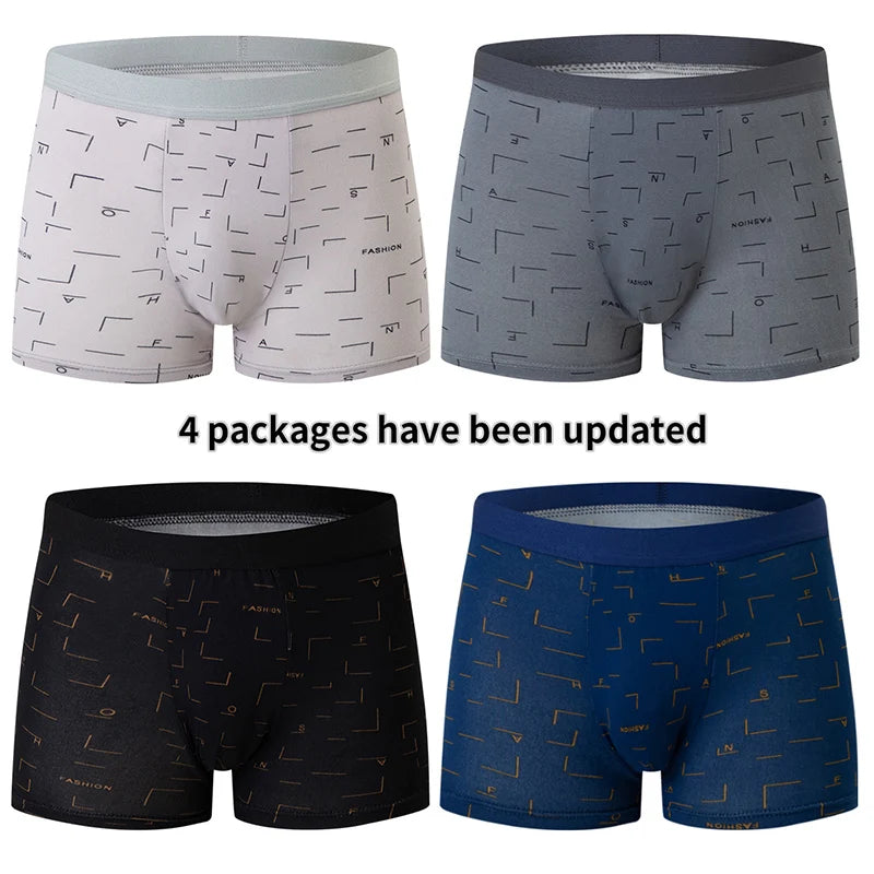 4 Pack men's fashion printed underwear for leisure and comfort, plus size underwear for teenagers, swimming trunks max 5XL.6XL