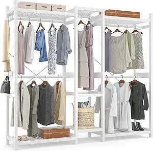 Bamboo Closet System Clothes Rack, Large Freestanding Garment Rack Clothing Rack for Hanging Clothes with 7 Storage Shelves and