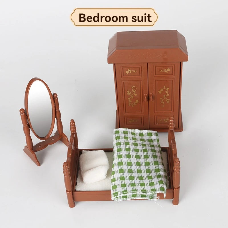 Forest Animal Family 1/12 Dollhouse Furniture Bedroom Kitchen Bathroom Set Miniature Simulation Dolls Accessories DIY Toys Girls