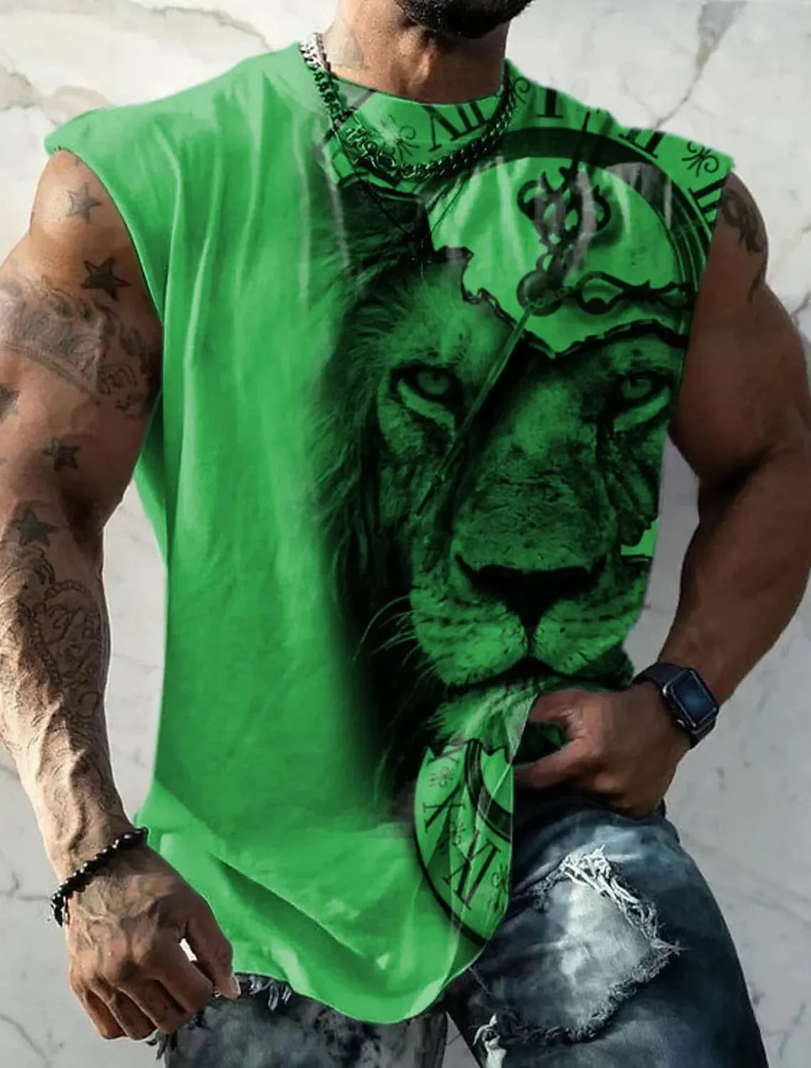 Mens Vest Printed Golden Lion Sleeveless T Shirt Crew Neck Apparel 3D Printed Everyday Sports Fitness Fashion Design S-6Xl