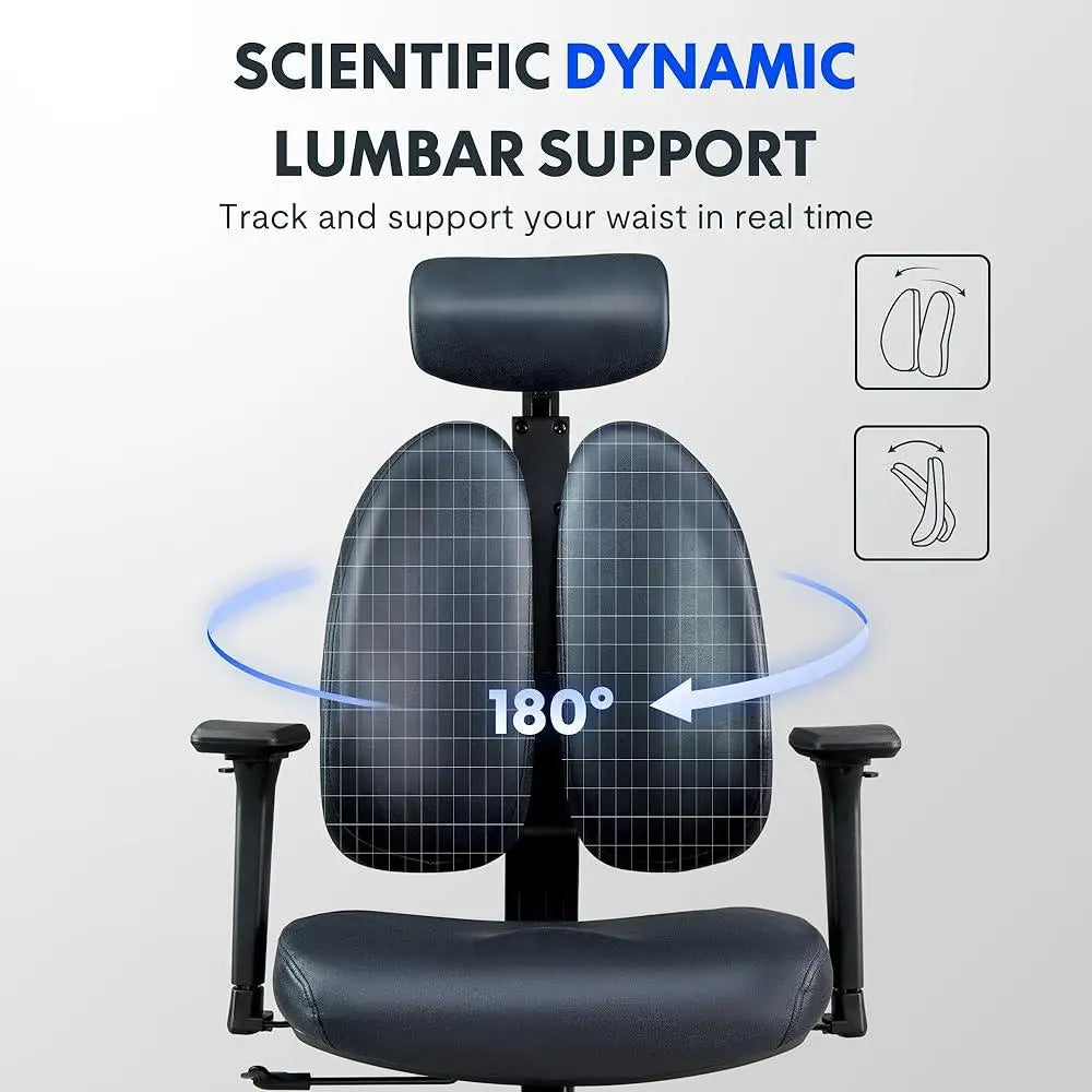 Ergonomic Office Chair Dual Back Support Computer Chair Dynamic Adjustable Backrest Swivel Home Office Comfortable Chair