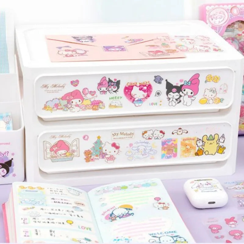 100PCS Sanrio Hello Kitty Sticker Gift Box Cinnamoroll Melody Kuromi Sticker Gift Box Waterproof PET Sticker Toy Kids Gift