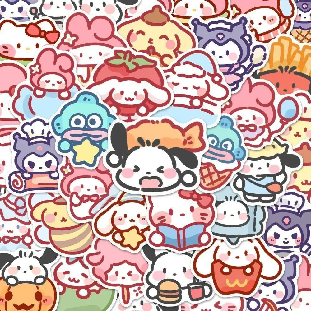 100PCS Cute Cartoon Sanrio Stickers My Melody Kuromi Handbag Decoration Stickers Cinnamoroll Children's Gift Sticker Toy Decals