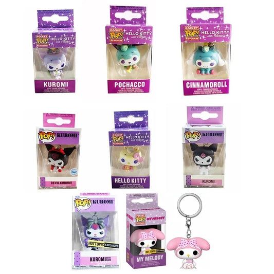 Funko Pocket Pop Keychains My Melody Kuromi with Baku Keychain Toy Hello Kitty Pochacco Devil Kuromi Collectible Model Toys Gift