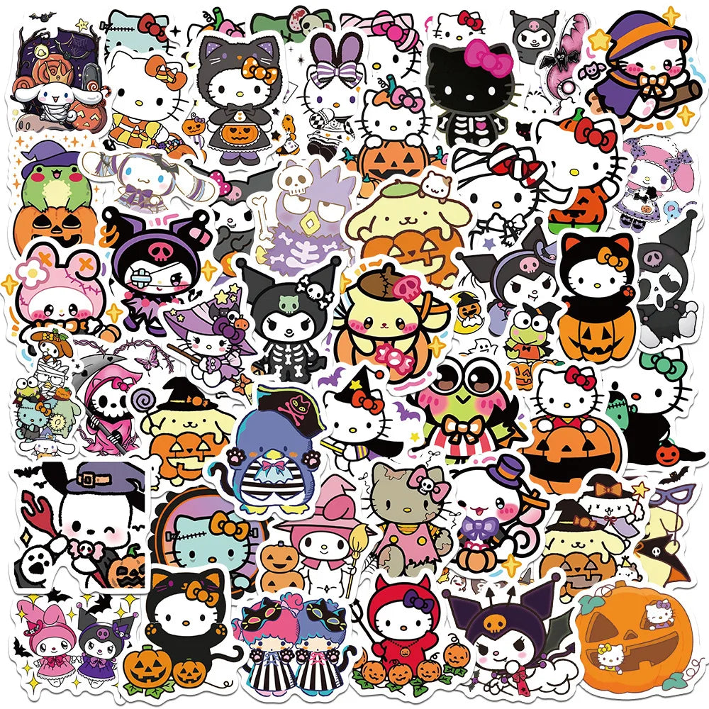 52PCS Kawaii HelloKittys Kulomi Pumpkin Stickers Cartoon Halloween Christmas Decoration DIY Notebook Fridge Luggage Kids Toys