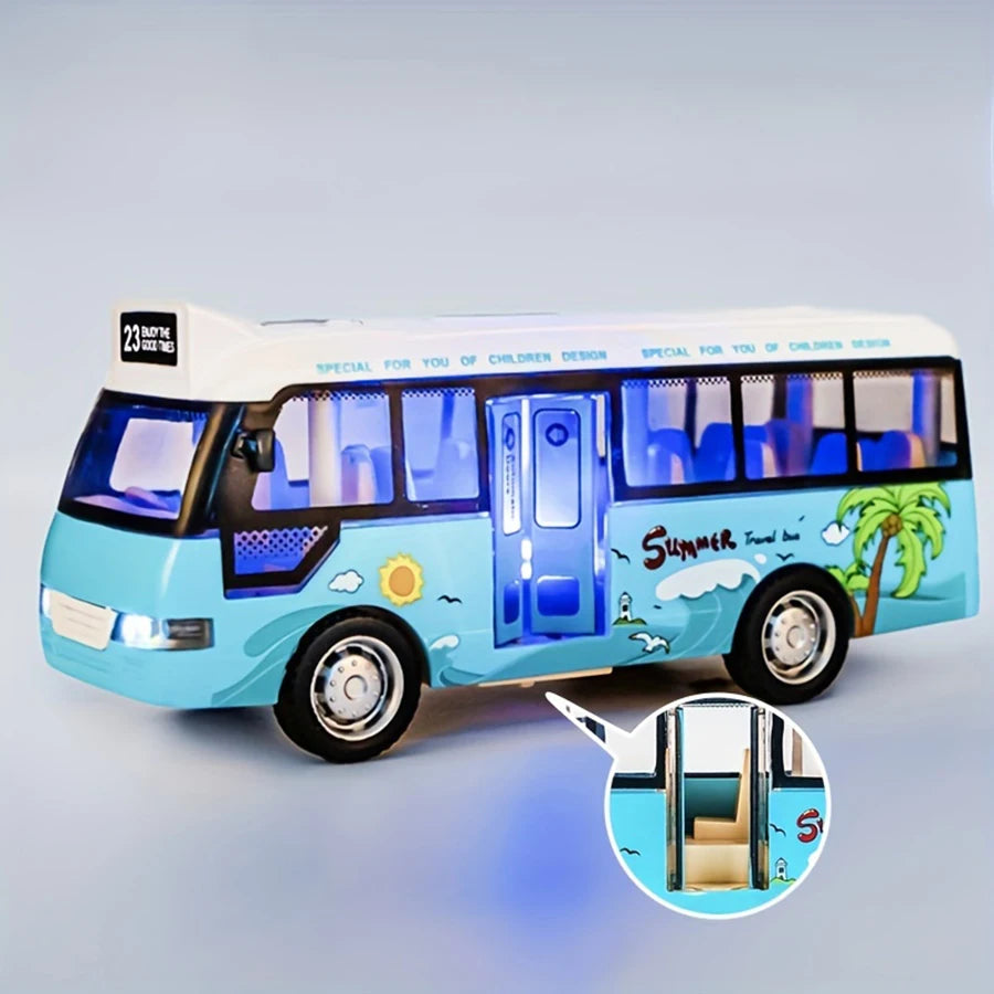 Interactive Kids' City Bus with Lights & Sounds,Plastic Pull Back Play Vehicle ,Perfect for Kids Playtime