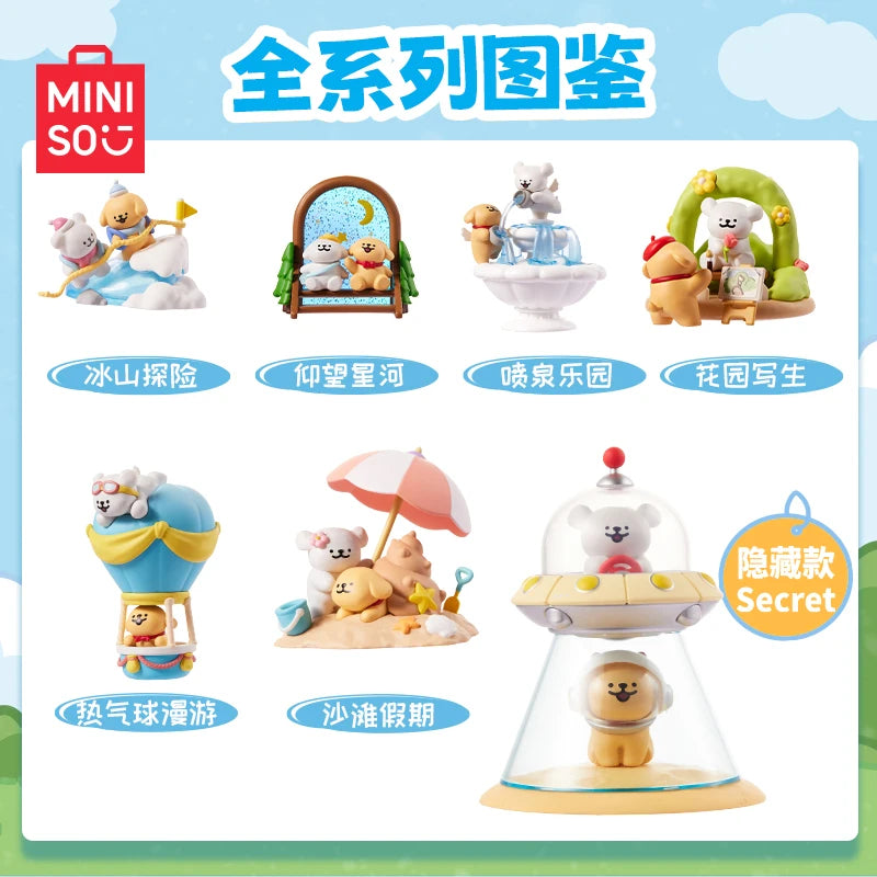 Miniso Authentic Line Puppy Travel Diary Series Blind Box Ornament Handmade Cute Anime Figure Doll Model Decor Toy Birthday Gift