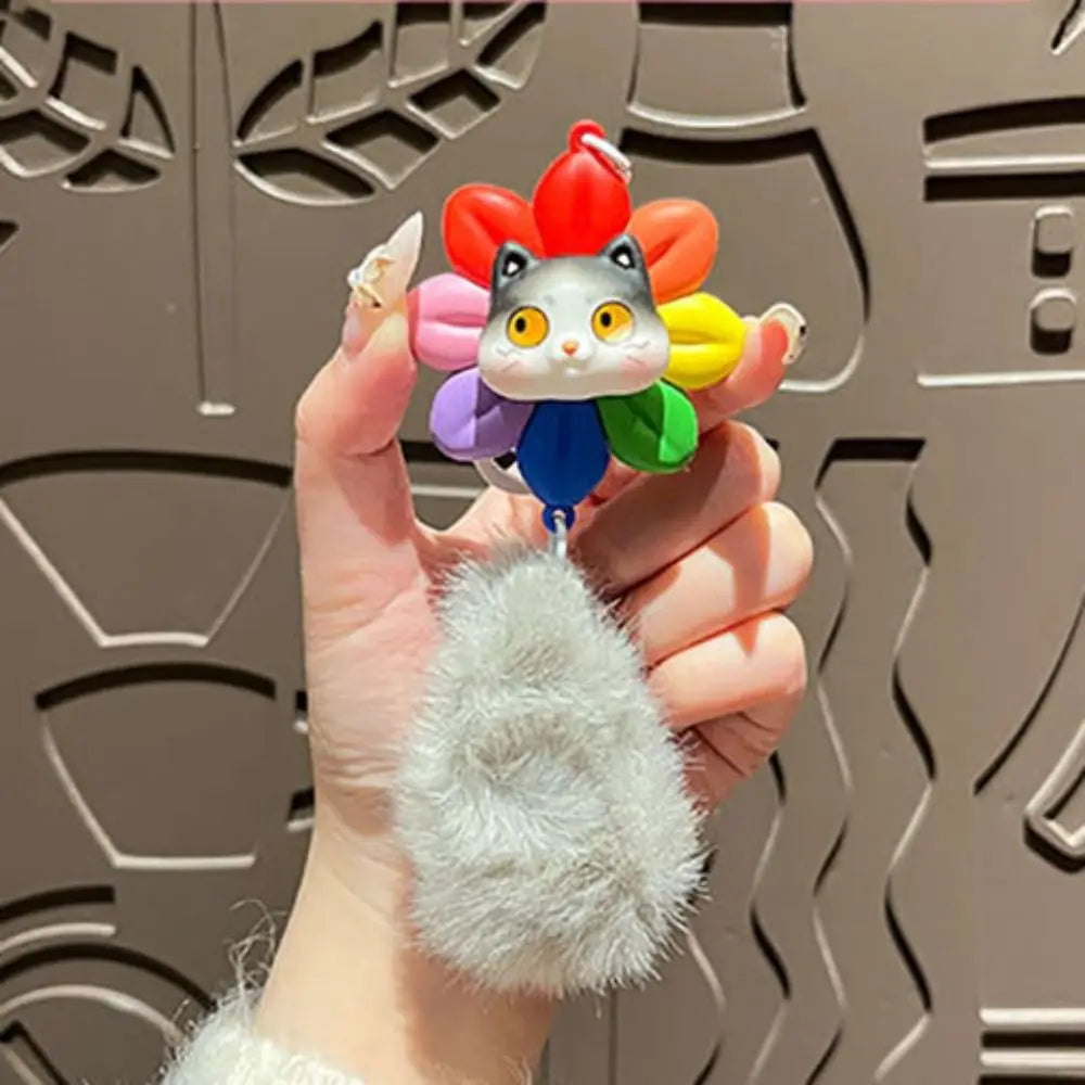 Creative Rotatable Cat Keychain with Fur Balls Good Luck Car Keyring Cartoon PVC Bag Accessories Women