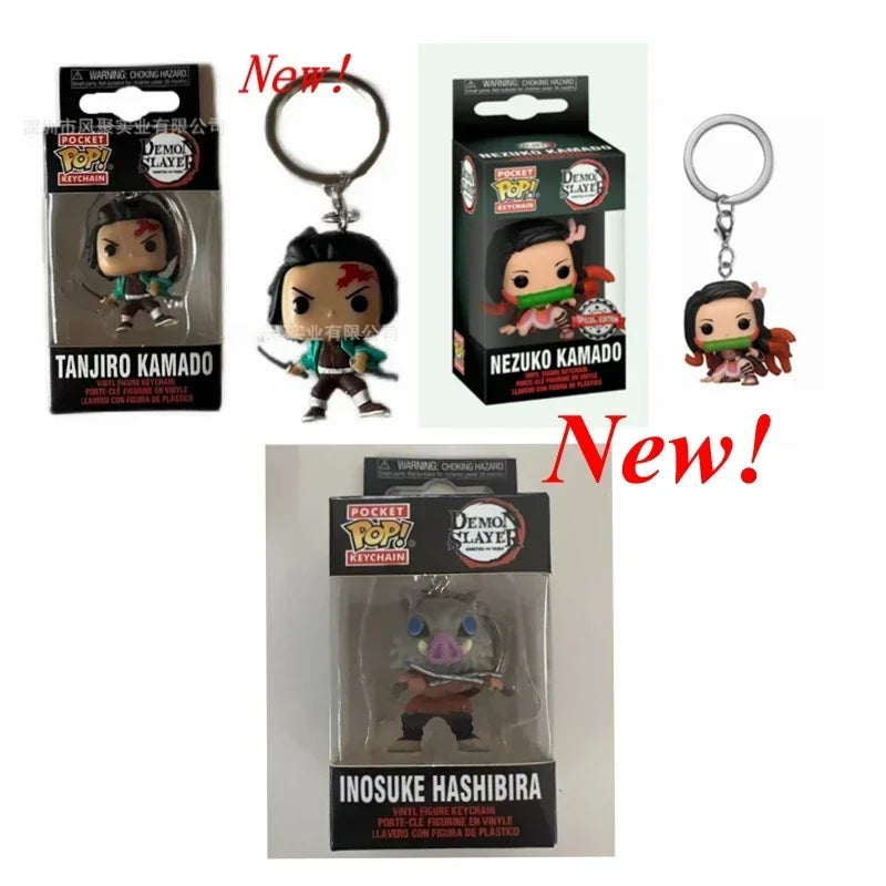 NEWest Arrival FUNKO keychain Demon Slayer Zenitsu Inosuke Hashibira Nezuko Kamado Tanjiro Kamado Keychain Figure for kids gifts