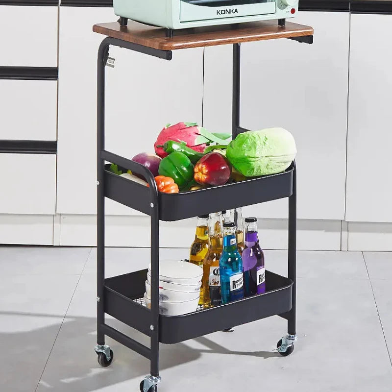 Slim 3-Tier Storage Cart Wooden Rolling Trolley with Wheels Narrow Laundry Room Organizer Kitchen and Bedroom Tabletop