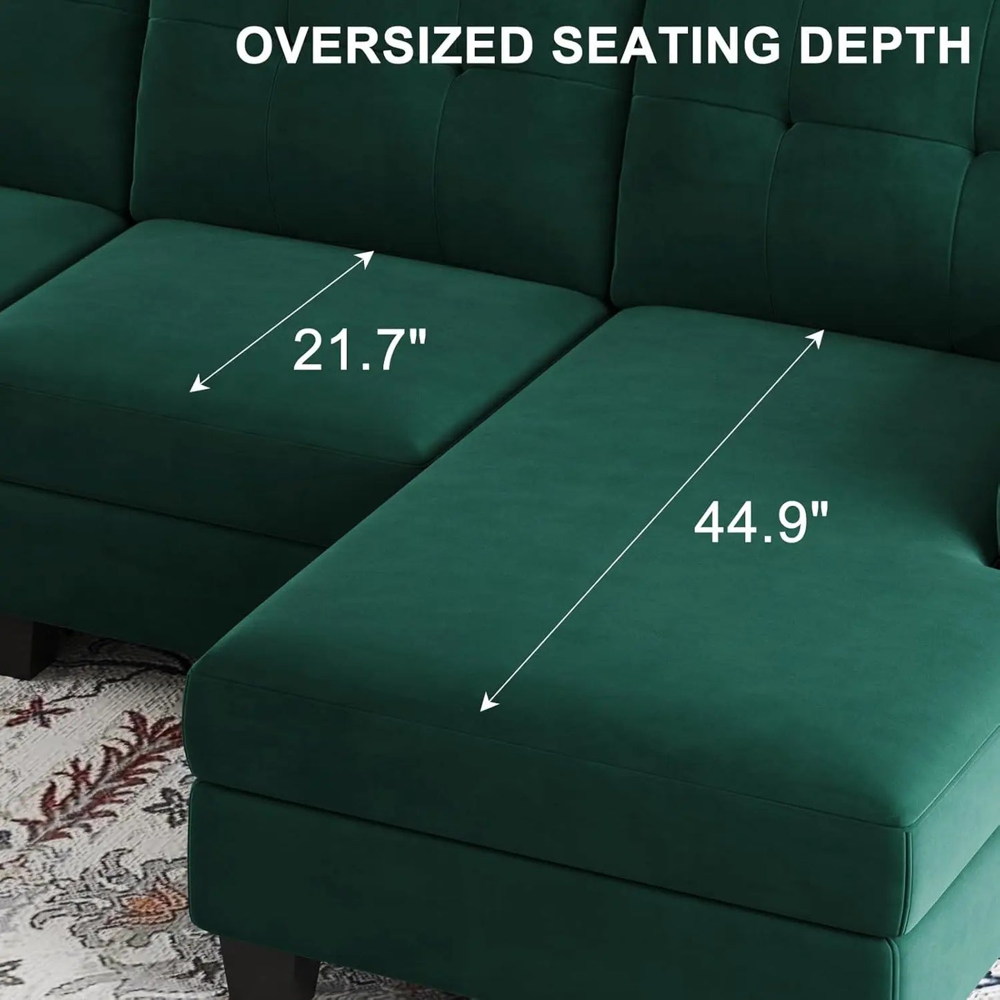 L Shaped Sofa 4 Seat Sofa with Chaise L-Shaped Couches Reversible Sectional Sofa (Dark Green, L Shaped Couch)