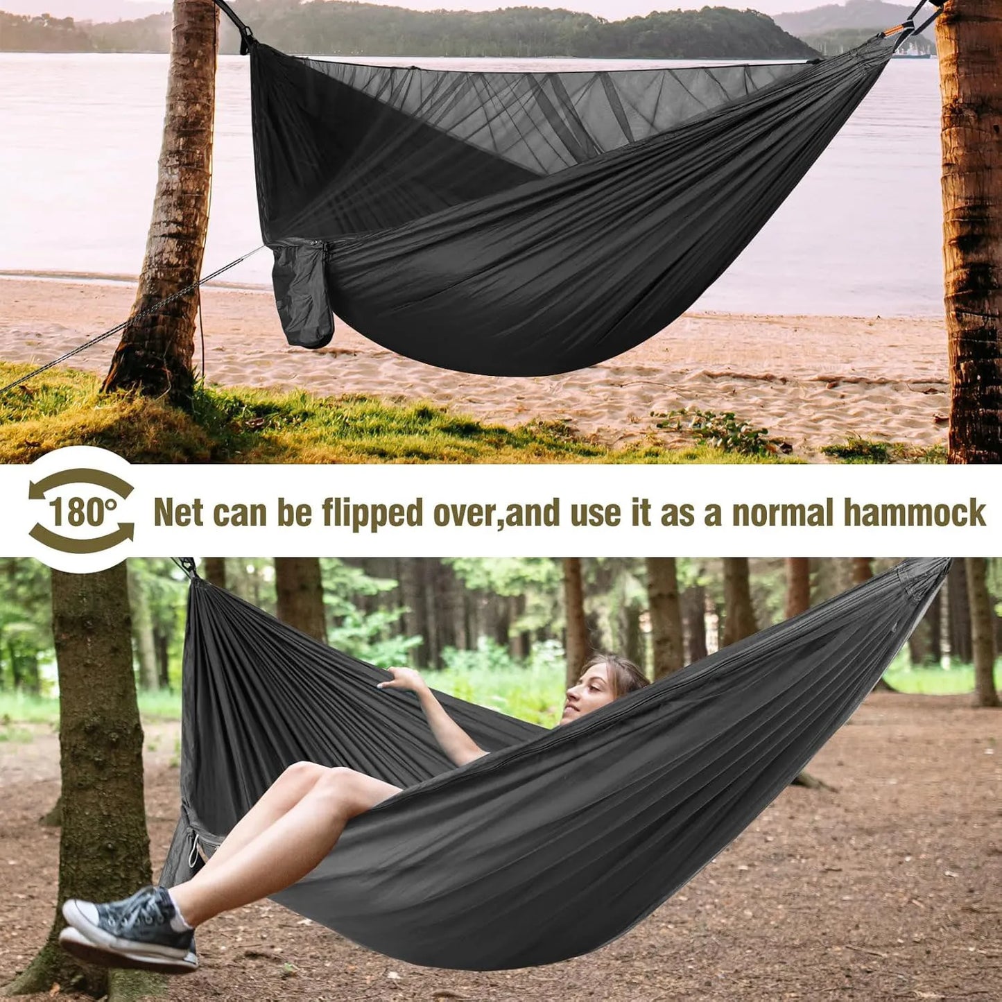 Portable Quick Setup Hammock with Mosquito net Travel Outdoor Camping Hammock Hanging Sleeping Swing Bed with Mosquito Net