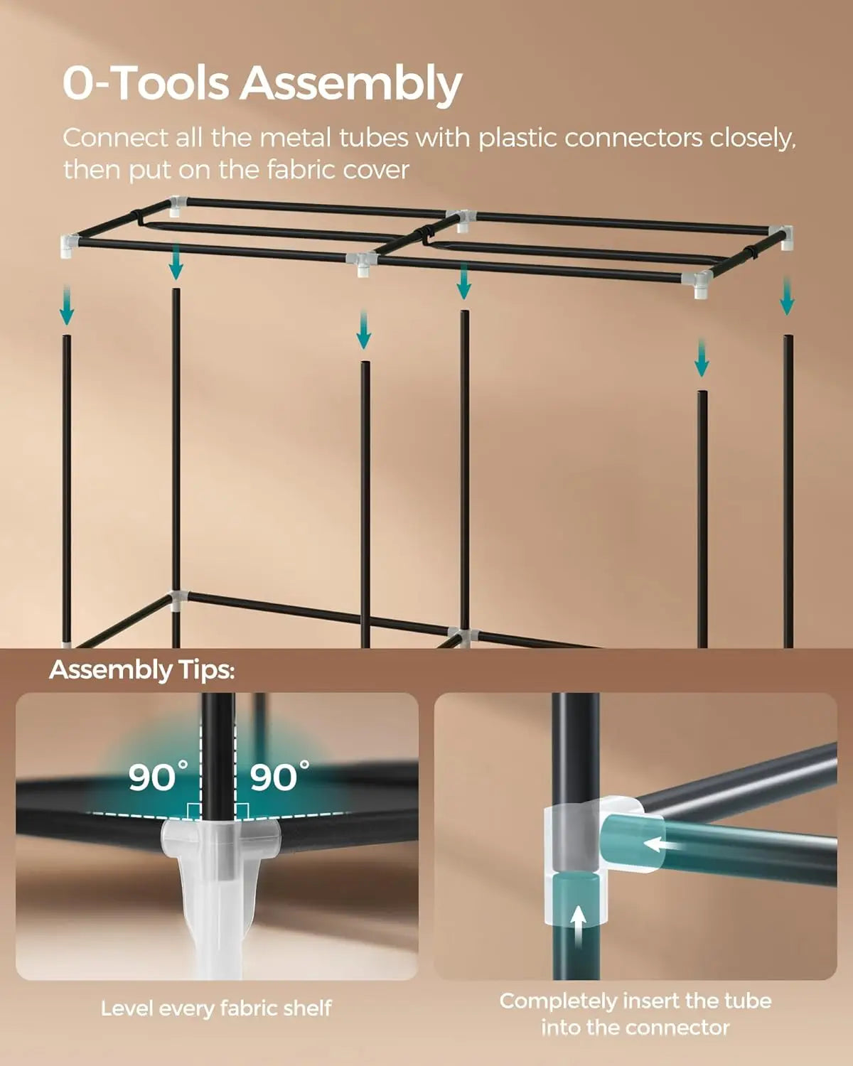 Portable Closet Wardrobe with Shoe Rack and Cover, Closet Storage Organizer, 2 Hanging Rods, Shelves, and 4 Side Pockets