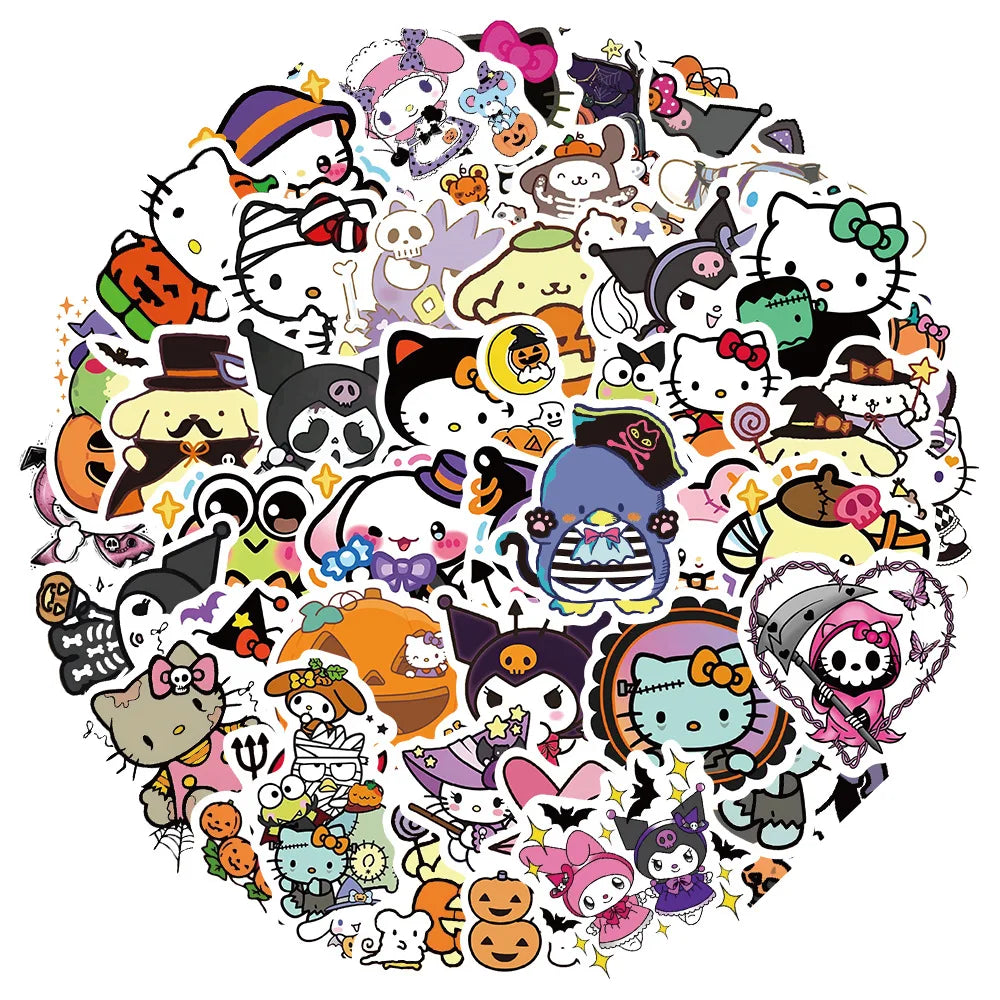 52PCS Halloween Graffiti Helllo Kitty Stickers Cute Sanrio Sticker Luggage Laptop Phone Car Bike Cartoon Decals Kuromi Toy Gifts