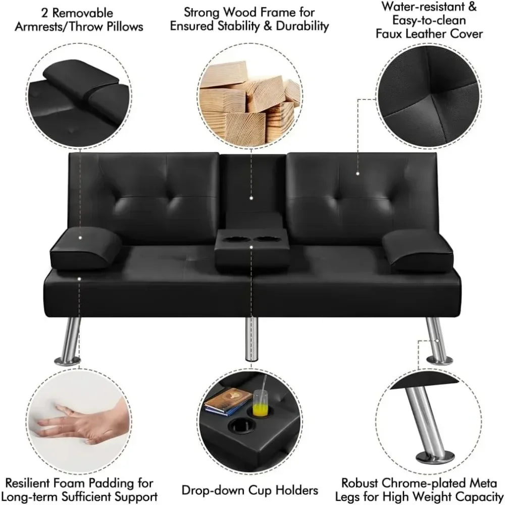 Sofa Bed Adjustmentsofa Double-sided Doublesofa Folding Sofa Bed Guestbed,cupholder,Bed Modern Artificial Leather Lounge Chair。