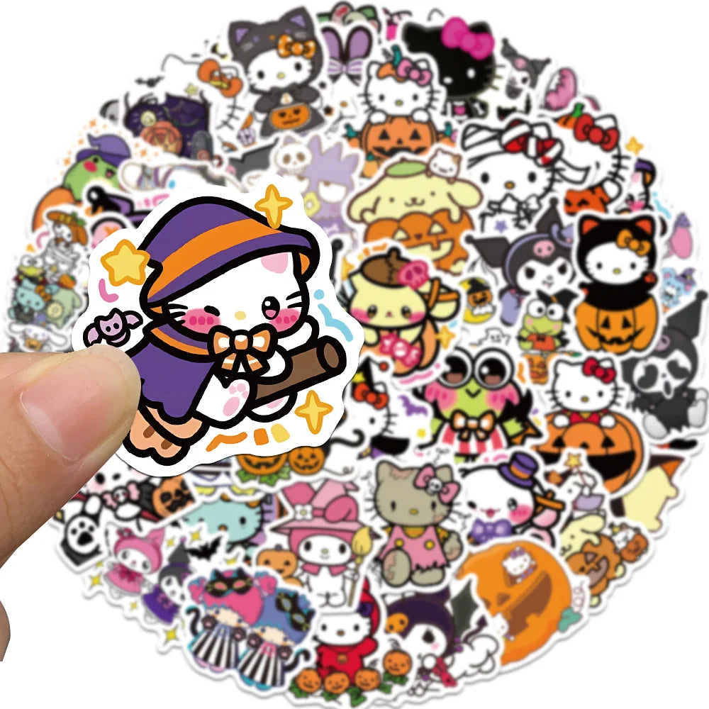 52PCS Kawaii HelloKittys Kulomi Pumpkin Stickers Cartoon Halloween Christmas Decoration DIY Notebook Fridge Luggage Kids Toys