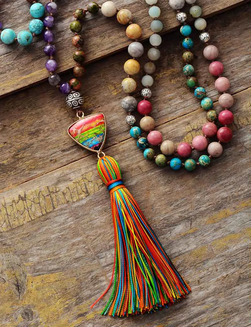 7 Chakra Triangle Charm Tassel Necklace