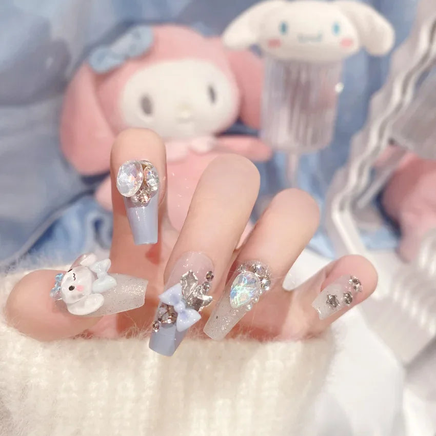 Sanrio Kuromi Nail Stickers Anime Cartoon Fashion Fake Nail Patch Charm Halloween Kawaii Ornaments Girl&Child Holiday Gifts