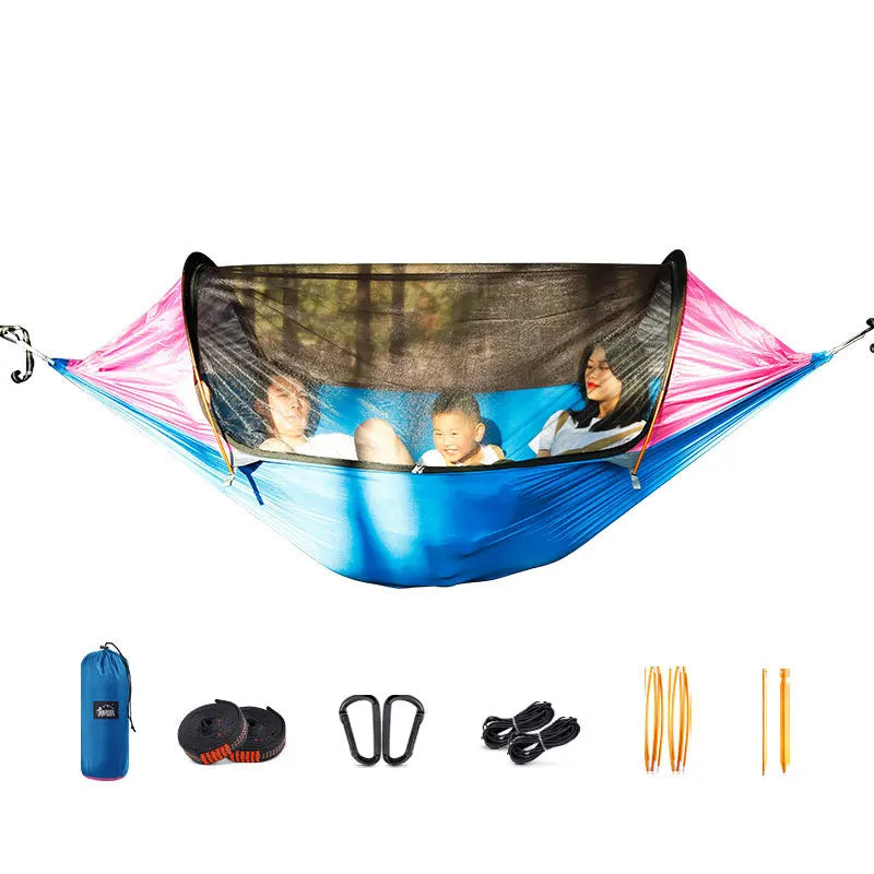 1-2 Person Portable Outdoor Camping Hammock with Mosquito Net High Strength Parachute - Fabric Hanging Bed Sleeping Swing