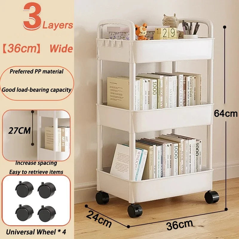 Mobile Storage Trolley Bedroom Multi-Layer Storage Racks Organizer Living Room Snacks Shelf Household Kitchen Cart with Wheels