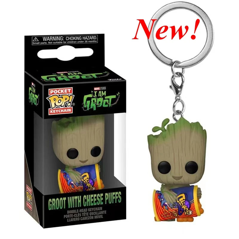 FUNKO Pocket Keychains Guardians of the Galaxy Dancing Groot in Onesie Cheese Puffs Venomized Groot Action Figure Toys Keychains