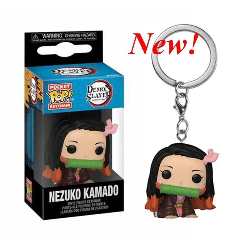 NEWest Arrival FUNKO keychain Demon Slayer Zenitsu Inosuke Hashibira Nezuko Kamado Tanjiro Kamado Keychain Figure for kids gifts