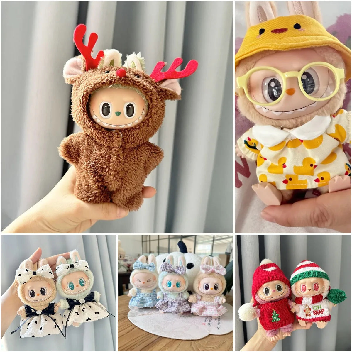 17cm Labubu I II Idol Dolls Cute Mini Plush Doll'S Clothes Korea Kpop Exo Idol Dolls Overalls Clothing DIY Accessories Gifts