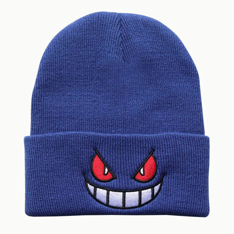 Cartoon Embroidered Beanies Popular American Anime Cartoon Embroidered Knitted Autumn Winter Warm Hat Wool Hat Gengar Beanies