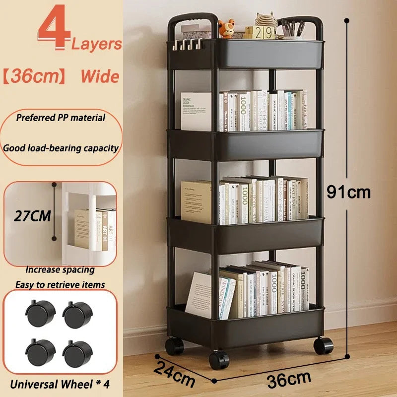 Mobile Storage Trolley Bedroom Multi-Layer Storage Racks Organizer Living Room Snacks Shelf Household Kitchen Cart with Wheels