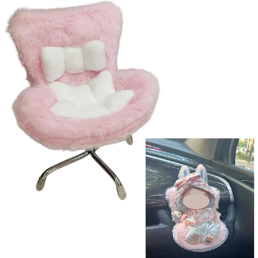 Labubu Car Seat with Soft Furry Cushion for 10-17cm Dolls,  Includes  Leg  Desktop Display