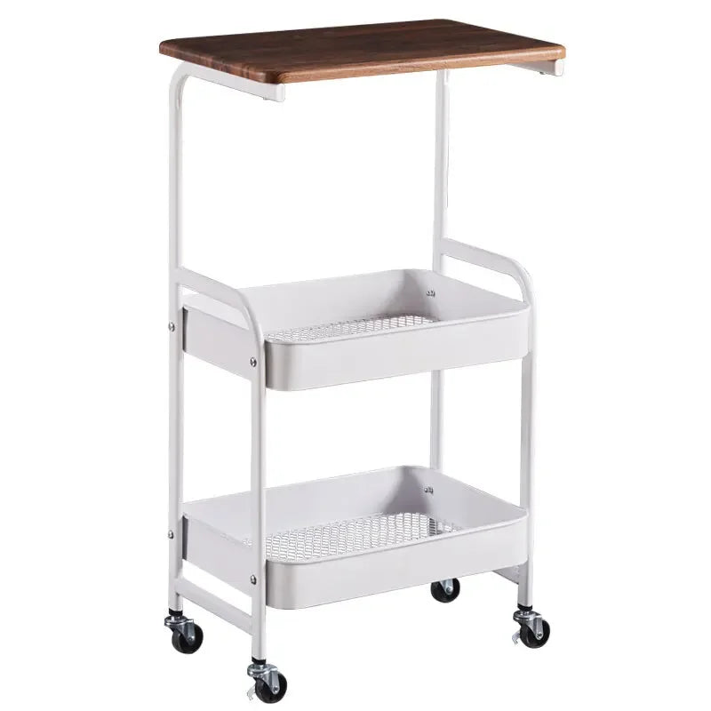 Slim 3-Tier Storage Cart Wooden Rolling Trolley with Wheels Narrow Laundry Room Organizer Kitchen and Bedroom Tabletop