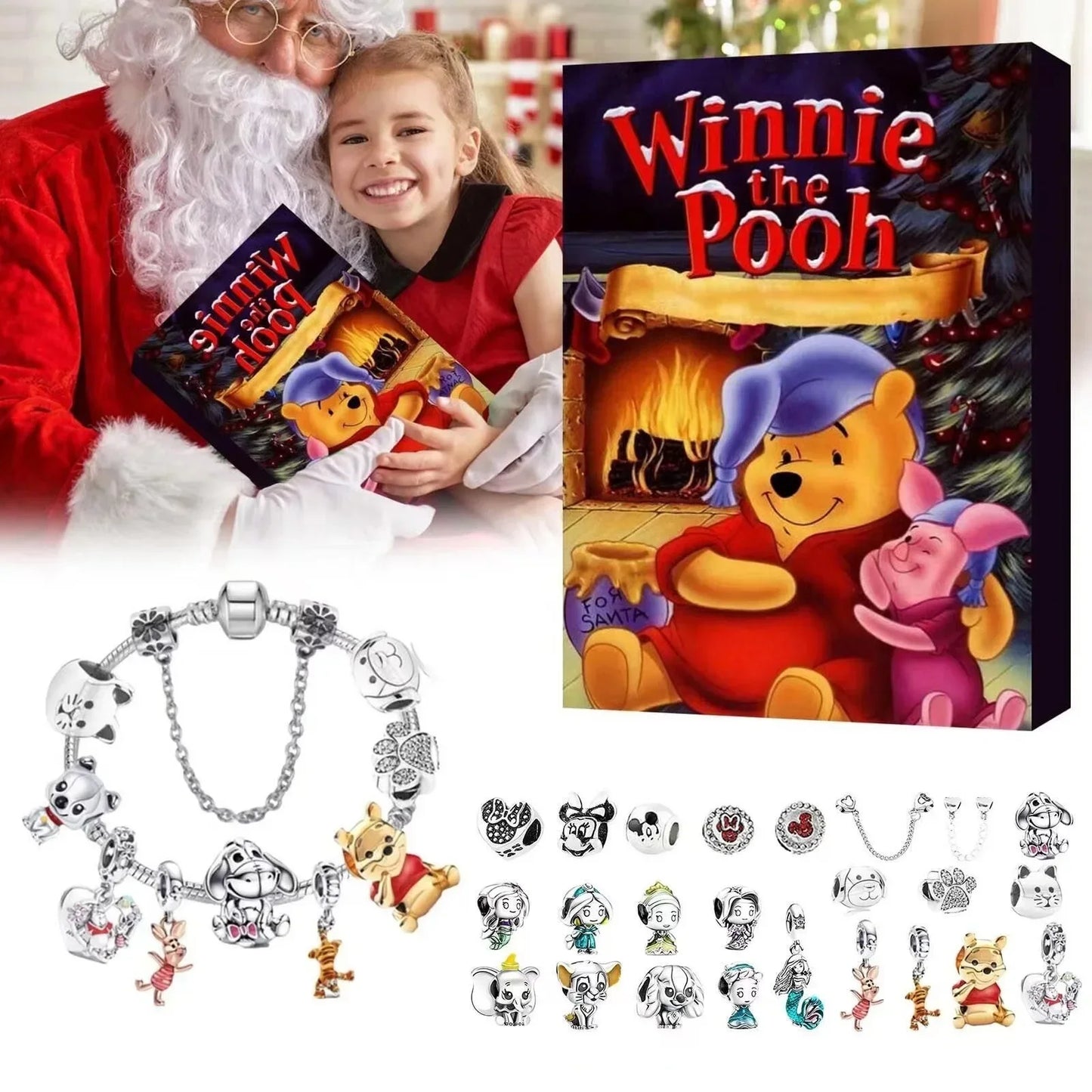 New Disney Stitch Mickey Christmas Advent Calendar Bracelets 24 Days Xmas Countdown Calendar Diy Jewelry Making Kit Girl Gifts