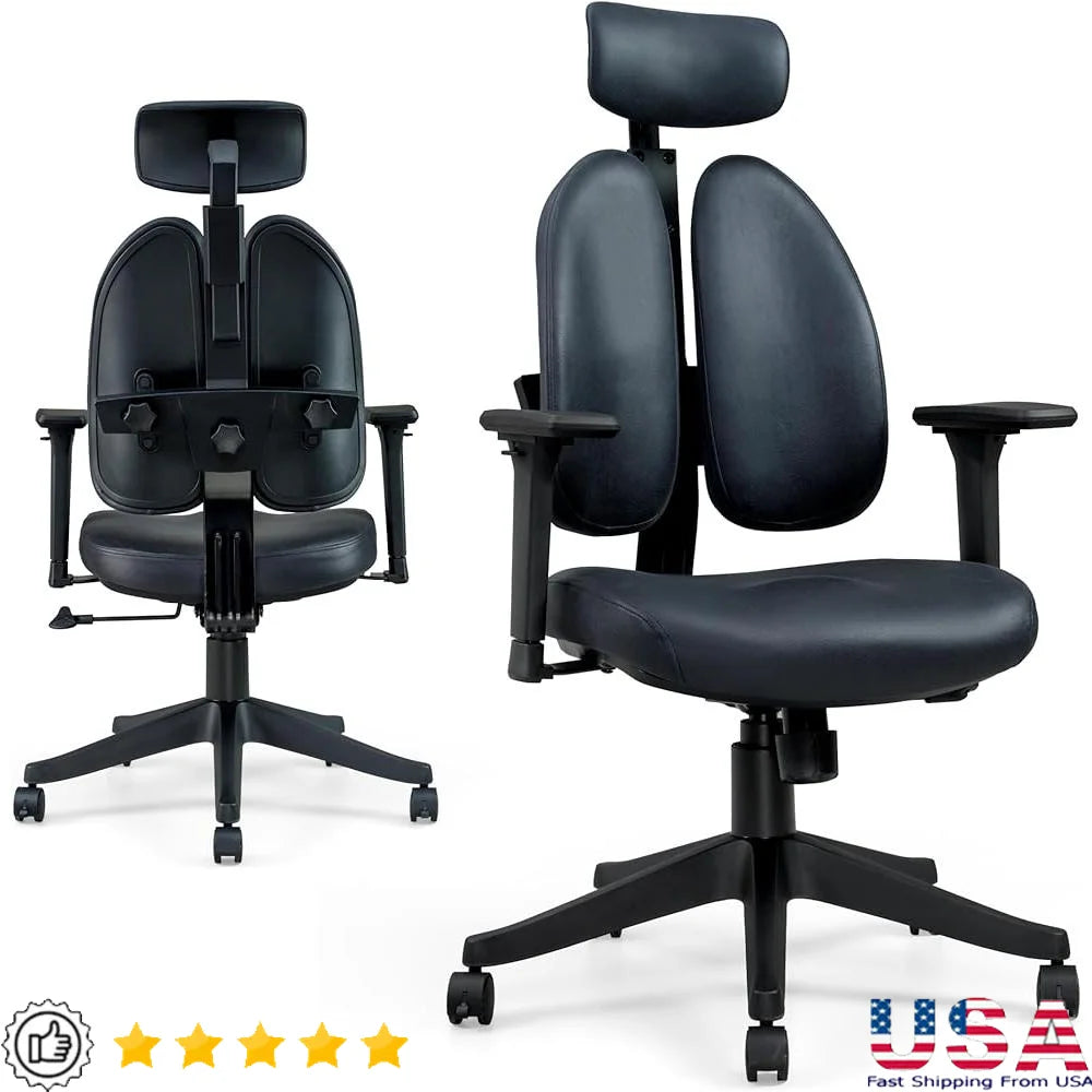 Ergonomic Office Chair Dual Back Support Computer Chair Dynamic Adjustable Backrest Swivel Home Office Comfortable Chair