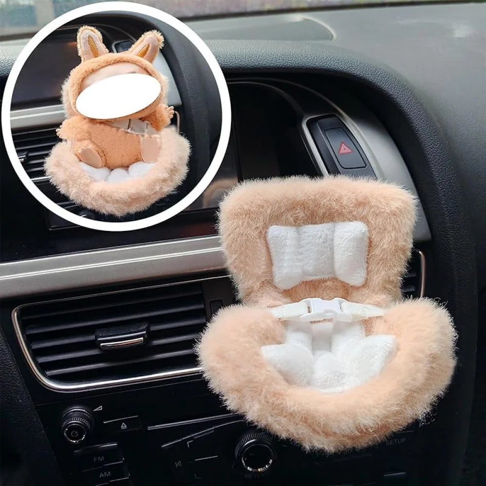 Labubu Car Seat with Soft Furry Cushion for 10-17cm Dolls, Clips onto  Air Vent, Includes  Leg  Desktop Display