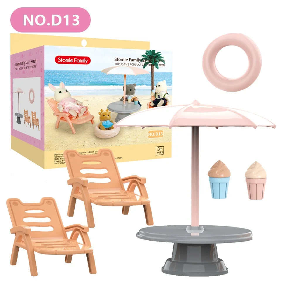 1:12 Miniature Furniture Forest Family Kitchen Toy Dining Table Dollhouse Accessories Bathroom Pretend Play For Girl Gifts Toys