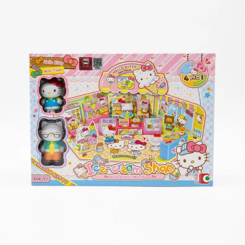 Hello Kitty Ice-cream Shop Convenience Store Stackable Street View Splicing Toys Sanrio Anime Figure for Kids Gift