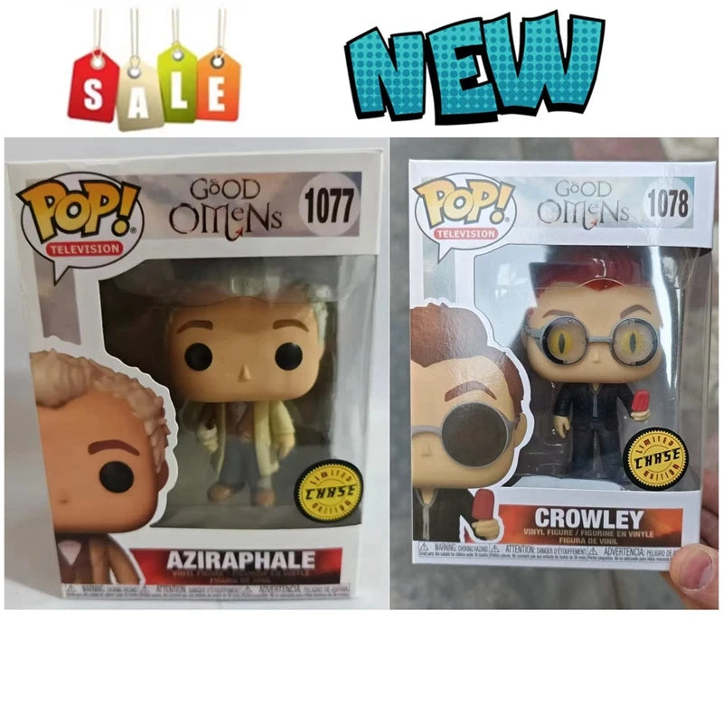 New Arrival Funko Pop! Good Omens Aziraphale Con Libro #1077 Crowley #1078 Vinyl Action Figures Toys for Birthday Best Gift