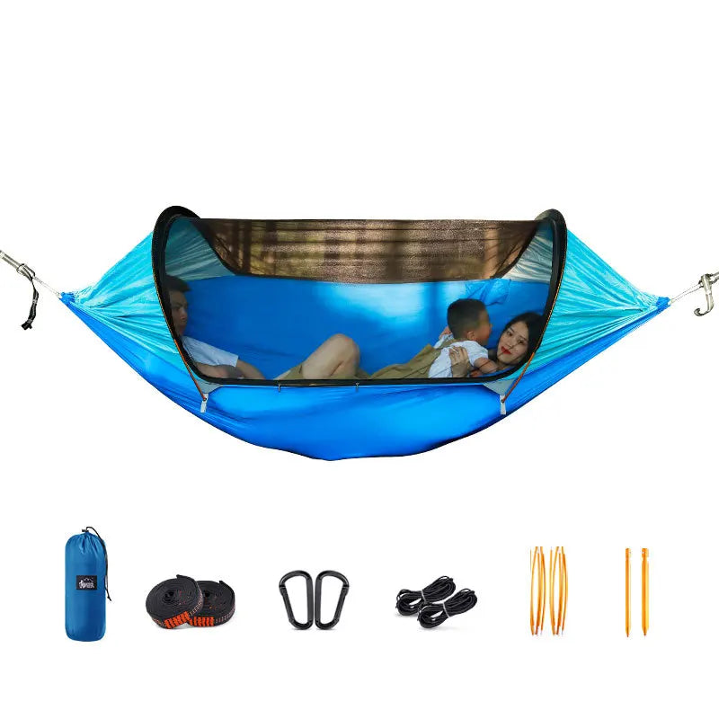 1-2 Person Portable Outdoor Camping Hammock with Mosquito Net High Strength Parachute - Fabric Hanging Bed Sleeping Swing